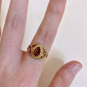 Retro Faux Citrine Teardrop Ring‎